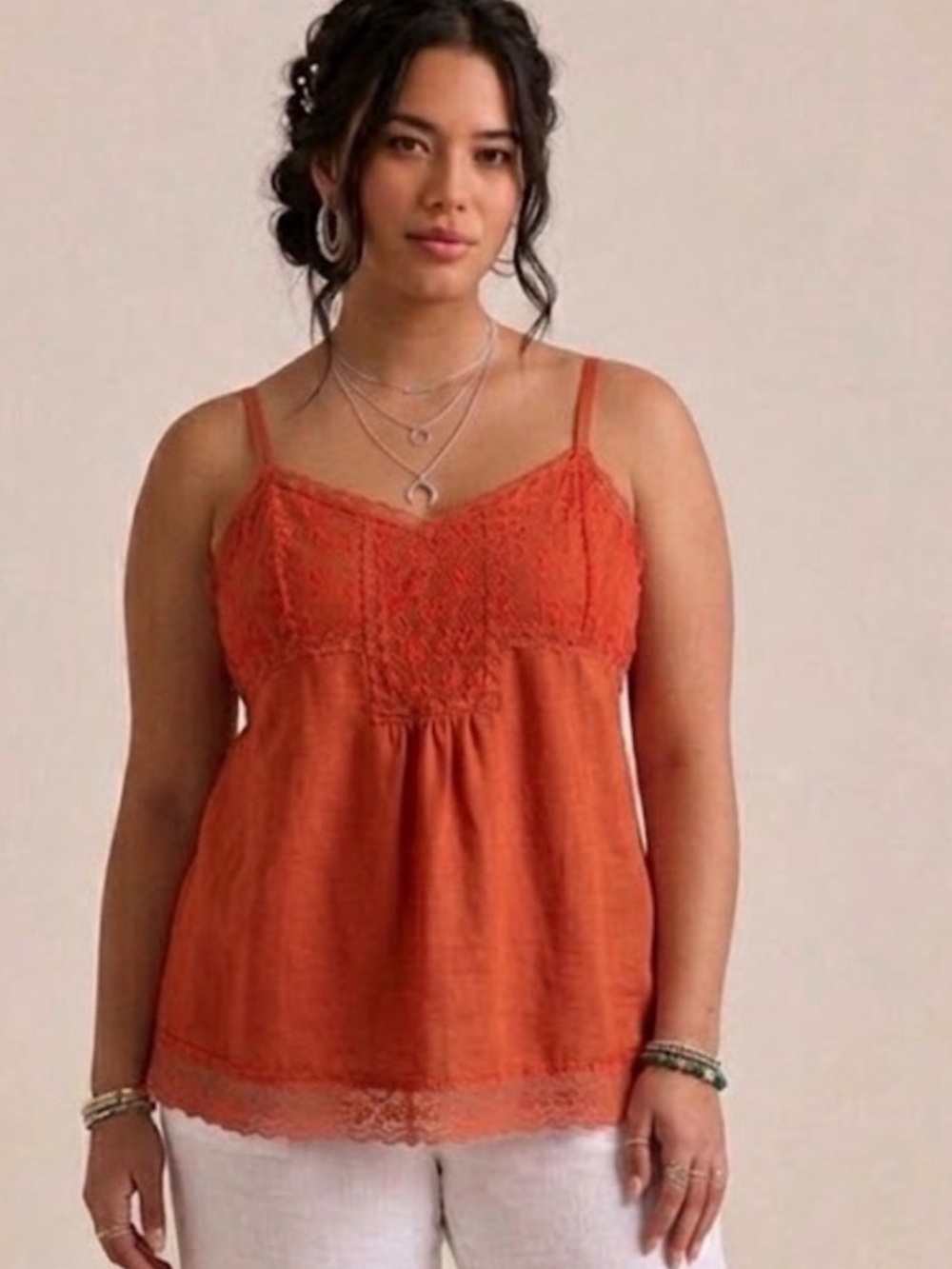 apostrophe Lace Trim Sleeveless Camisole Top in Orange